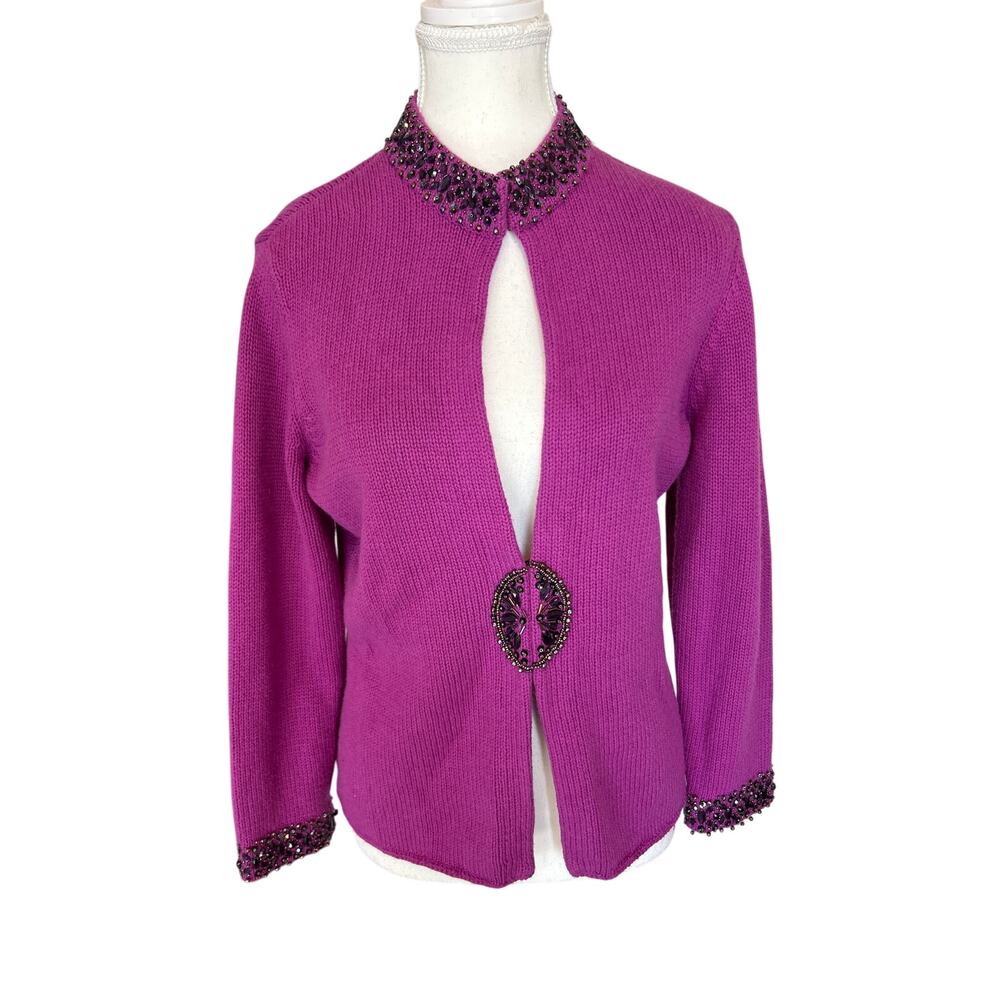 Talbots | Purple Beaded Cotton Cashmere Blend Cardigan | Small